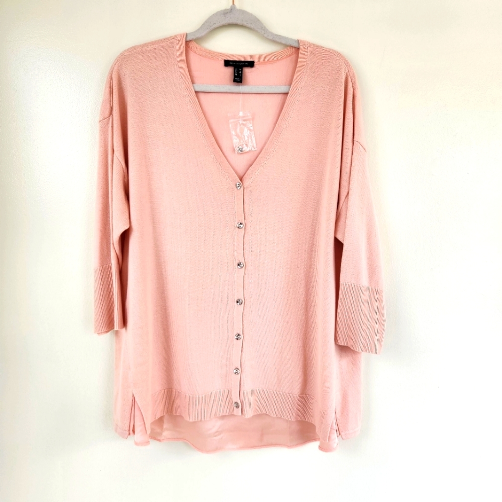 H by Halston Blush Pink Button-Front Lightweight Cardigan